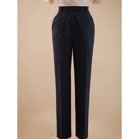 High Waisted Pant Vintage Trousers Pleat Front Navy Blue Pinstripe Evan Picone - Picture 6 of 6